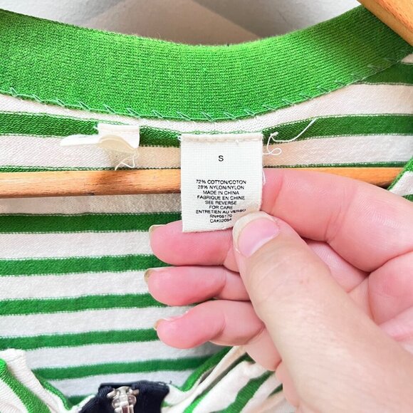Anthropologie Moth Four Petals Bow Green & White Striped Zip-Up‎ Cardigan S - Picture 2 of 5